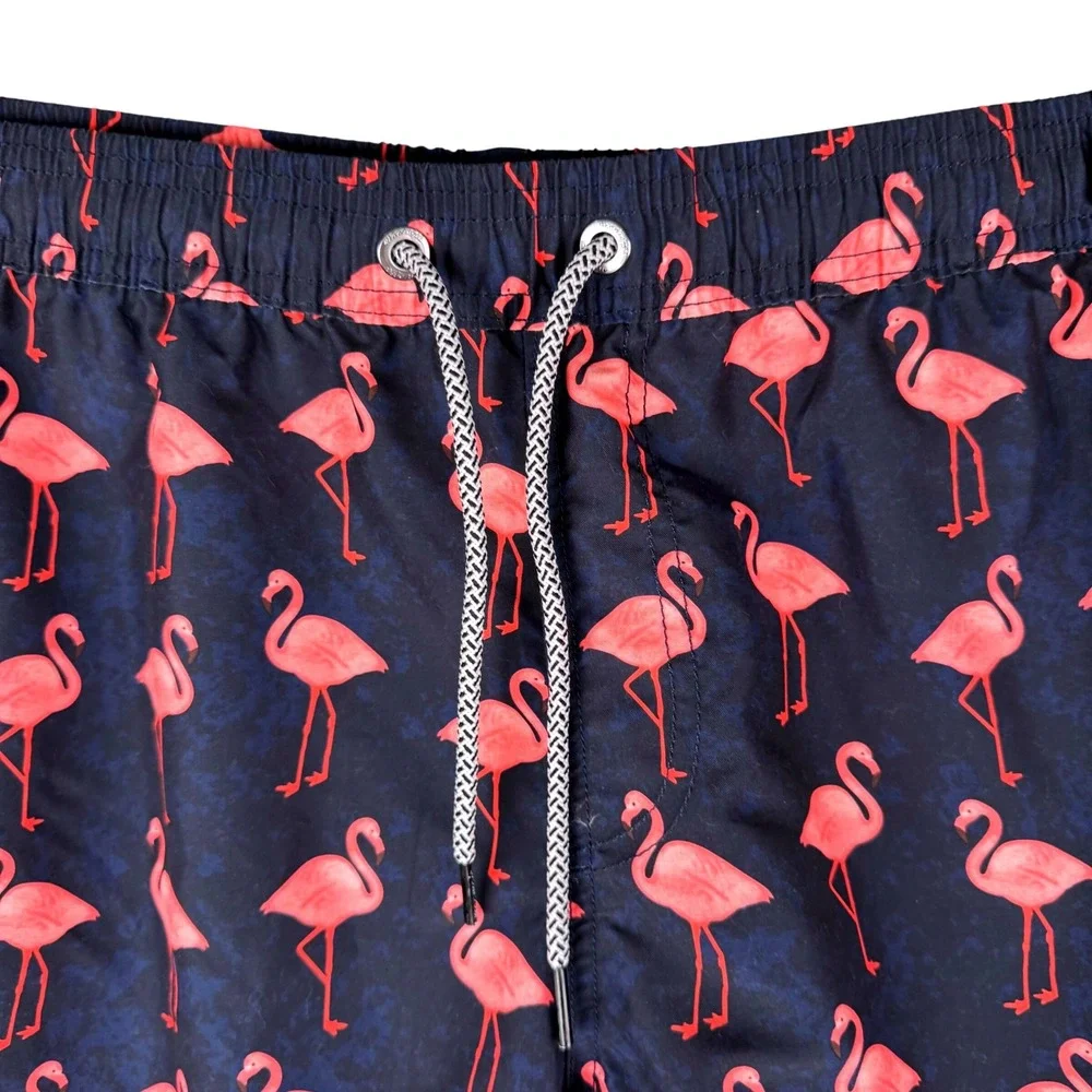 Maamgic Swim Trunks Mens L Navy Pink Flamingo Print Quick Dry Board‎ Shorts